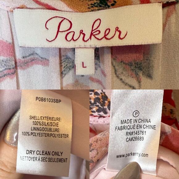 Parker Bertie Silk Mini Dress Floral Blouson Ruffle A-line size Large - Picture 6 of 6